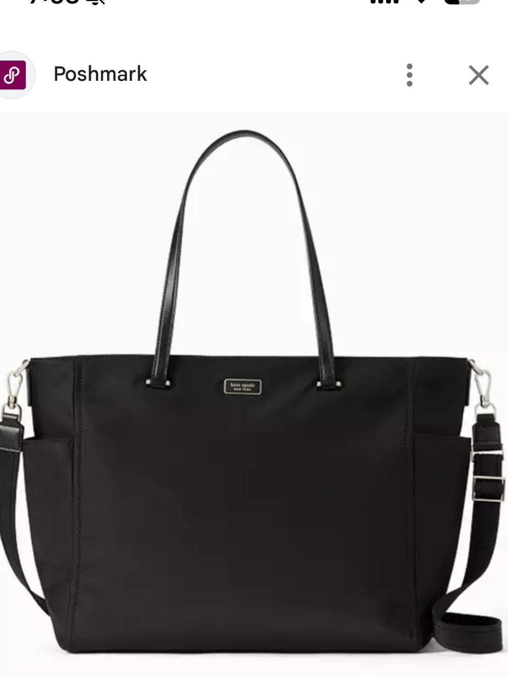kate spade black nylon shoulder tote with gold plaque